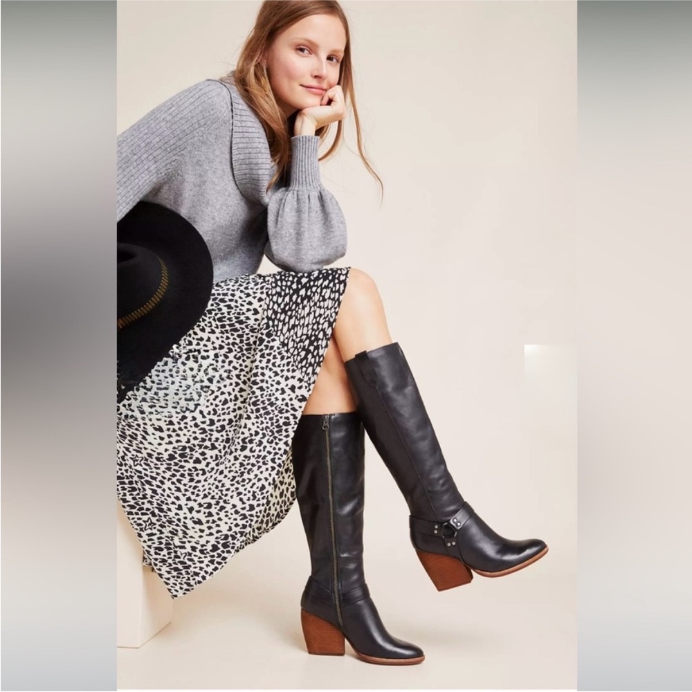 Kork-Ease Lett Tall Black Boots with Wood Block Heel Size 8M